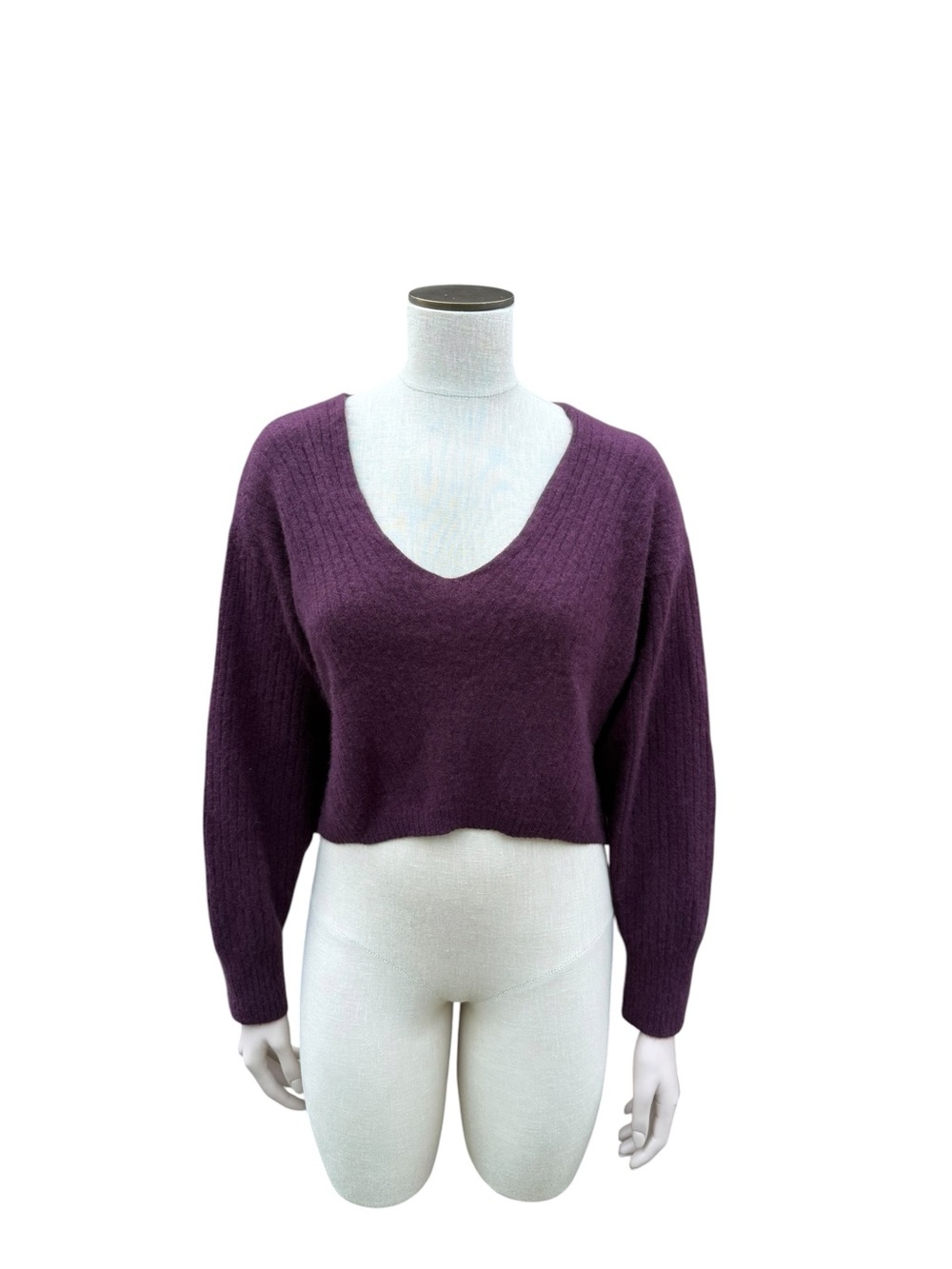 Free People Plum V-Neck Cropped Sweater